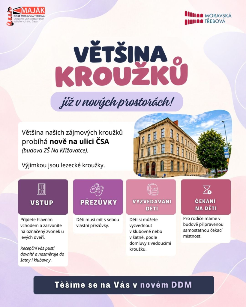 Jsme v nových prostorách - DDM Maják na ulici Čs. armády, Moravská Třebová